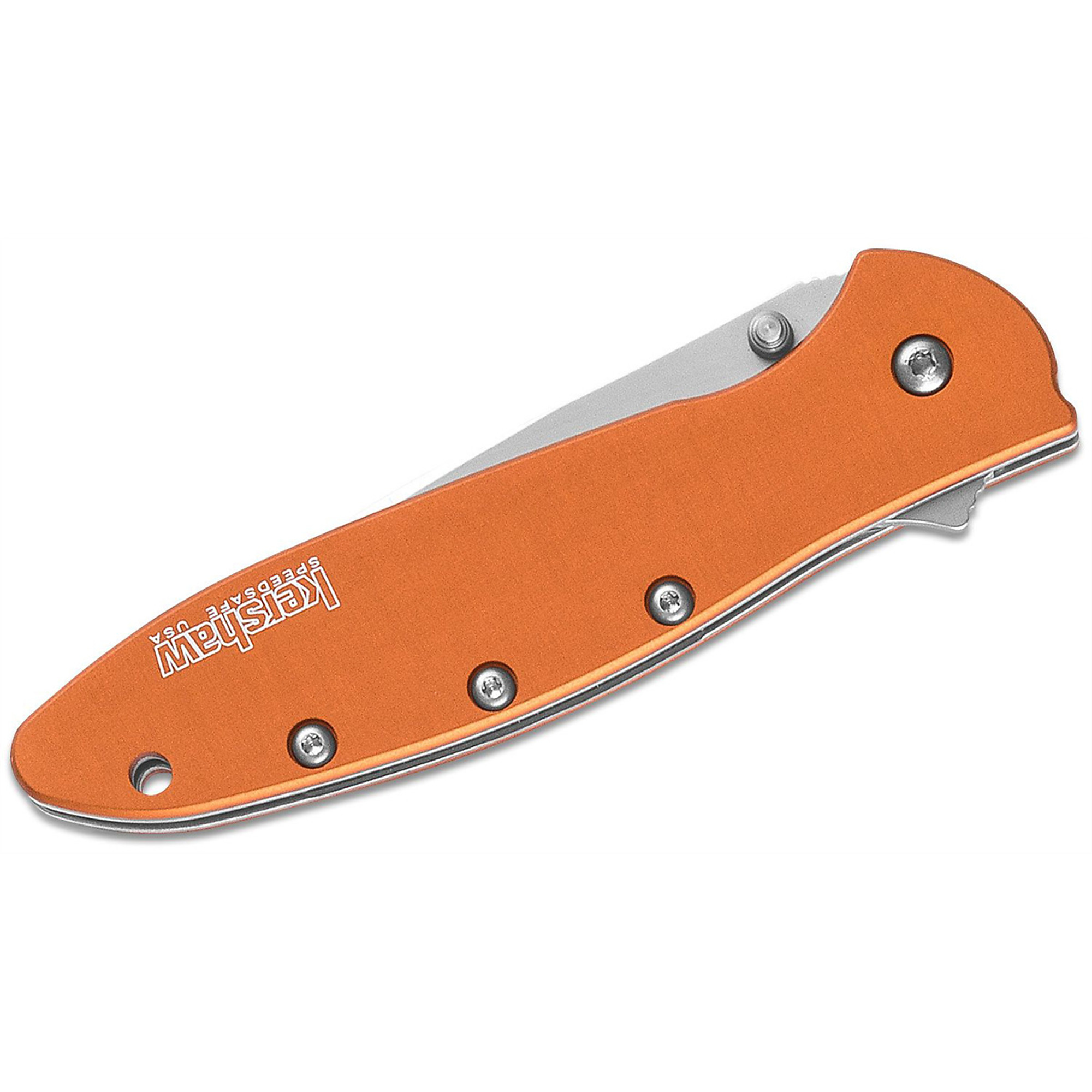 Kershaw Leek Assisted Open Liner Lock Drop Point Blade EDC Folding Pocket Knife — Orange, Sandvik 14C28N Steel, Model# KER1660OR